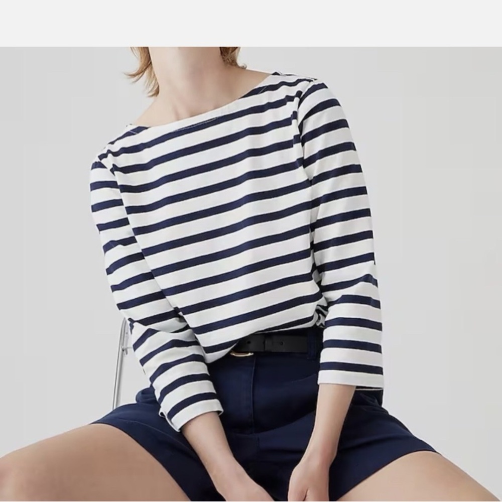 J Crew classic fit boatneck stripe top, Navy and Ivory, XXL
